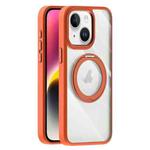 For iPhone 14 Plus Transparent MagSafe Magnetic Holder Phone Case(Orange)