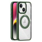 For iPhone 14 Plus Transparent MagSafe Magnetic Holder Phone Case(Dark Green)