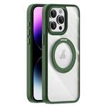 For iPhone 14 Pro Transparent MagSafe Magnetic Holder Phone Case(Dark Green)