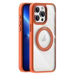 For iPhone 13 Pro Transparent MagSafe Magnetic Holder Phone Case(Orange)