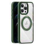 For iPhone 12 Pro Max Transparent MagSafe Magnetic Holder Phone Case(Dark Green)