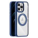 For iPhone 12 Pro Transparent MagSafe Magnetic Holder Phone Case(Dark Blue)