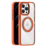 For iPhone 12 Pro Transparent MagSafe Magnetic Holder Phone Case(Orange)