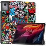 For Lenovo Tab K11 Plus Custer Painted 3-Fold Holder Leather Smart Tablet Case(Graffiti)