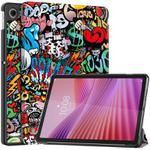 For Lenovo Tab 10.1 / K10 2nd / S10 Custer Painted 3-Fold Holder Leather Smart Tablet Case(Graffiti)