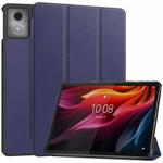 For Lenovo Tab K11 Plus Custer Texture 3-Fold Holder Leather Smart Tablet Case(Dark Blue)