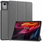 For Lenovo Tab K11 Plus Custer Texture 3-Fold Holder Leather Smart Tablet Case(Gray)