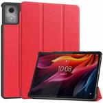 For Lenovo Tab K11 Plus Custer Texture 3-Fold Holder Leather Smart Tablet Case(Red)