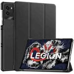 For Lenovo Legion Y700 2025 Custer Texture 3-Fold Holder Leather Smart Tablet Case(Black)