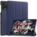 For Lenovo Legion Y700 2025 Custer Texture 3-Fold Holder Leather Smart Tablet Case(Dark Blue)