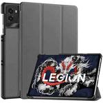 For Lenovo Legion Y700 2025 Custer Texture 3-Fold Holder Leather Smart Tablet Case(Gray)