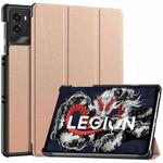 For Lenovo Legion Y700 2025 Custer Texture 3-Fold Holder Leather Smart Tablet Case(Rose Gold)