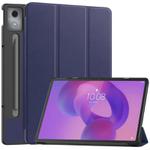 For Lenovo Idea Tab Pro Custer Texture 3-Fold Holder Leather Smart Tablet Case(Dark Blue)