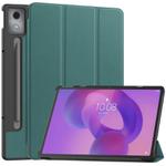 For Lenovo Idea Tab Pro Custer Texture 3-Fold Holder Leather Smart Tablet Case(Dark Green)