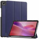 For Lenovo Tab One TB-305FU / Tab K9 Custer Texture 3-Fold Holder Leather Smart Tablet Case(Dark Blue)