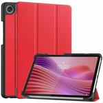 For Lenovo Tab One TB-305FU / Tab K9 Custer Texture 3-Fold Holder Leather Smart Tablet Case(Red)