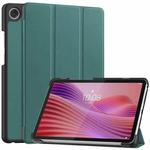 For Lenovo Tab One TB-305FU / Tab K9 Custer Texture 3-Fold Holder Leather Smart Tablet Case(Dark Green)