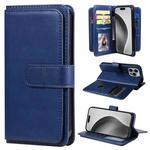 For iPhone 16 Pro Max Multi-Function Wallet 10 Card Slots Leather Phone Case(Dark Blue)