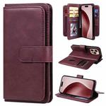 For iPhone 16 Pro Multi-Function Wallet 10 Card Slots Leather Phone Case(Claret)