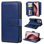 For iPhone 16 Pro Multi-Function Wallet 10 Card Slots Leather Phone Case(Dark Blue)