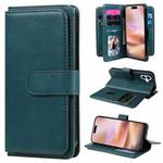 For iPhone 16 Plus Multi-Function Wallet 10 Card Slots Leather Phone Case(Dark Green)