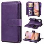 For iPhone 16 Plus Multi-Function Wallet 10 Card Slots Leather Phone Case(Violet)