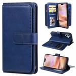 For iPhone 16 Plus Multi-Function Wallet 10 Card Slots Leather Phone Case(Dark Blue)