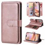 For iPhone 16 Plus Multi-Function Wallet 10 Card Slots Leather Phone Case(Rose Gold)