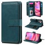 For iPhone 16 Multi-Function Wallet 10 Card Slots Leather Phone Case(Dark Green)