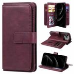 For iPhone 17 Pro Max Multi-Function Wallet 10 Card Slots Leather Phone Case(Claret)