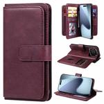 For iPhone 17 Pro Multi-Function Wallet 10 Card Slots Leather Phone Case(Claret)