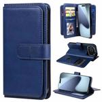 For iPhone 17 Pro Multi-Function Wallet 10 Card Slots Leather Phone Case(Dark Blue)