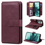 For Redmi Note 14 5G Multi-Function Wallet 10 Card Slots Leather Phone Case(Claret)