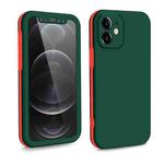 For iPhone 12 mini Two Color Full Protective 3-in-1 Phone Case(Dark Green)