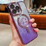 For iPhone 15 Pro Dual-Love Feather Gradient Glitter Magsafe TPU Phone Case(Purple)