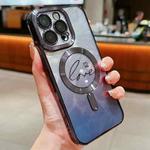 For iPhone 11 Pro Max Dual-Love Feather Gradient Glitter Magsafe TPU Phone Case(Black)