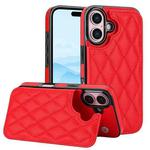 For iPhone 16 Double Buckle Rhombic PU Leather Phone Case(Red)