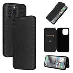 For iPhone 16 Pro Carbon Fiber Texture Flip Leather Phone Case(Black)