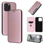 For iPhone 16 Pro Carbon Fiber Texture Flip Leather Phone Case(Pink)