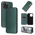 For iPhone 16 Pro Carbon Fiber Texture Flip Leather Phone Case(Green)