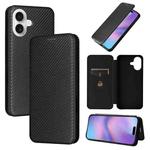 For iPhone 17 Carbon Fiber Texture Flip Leather Phone Case(Black)