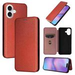 For iPhone 17 Carbon Fiber Texture Flip Leather Phone Case(Brown)