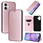 For iPhone 17 Carbon Fiber Texture Flip Leather Phone Case(Pink)