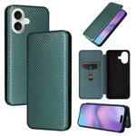 For iPhone 17 Carbon Fiber Texture Flip Leather Phone Case(Green)