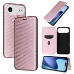 For iPhone 17 Air Carbon Fiber Texture Flip Leather Phone Case(Pink)
