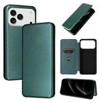 For iPhone 17 Pro Carbon Fiber Texture Flip Leather Phone Case(Green)