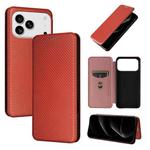 For iPhone 17 Pro Max Carbon Fiber Texture Flip Leather Phone Case(Brown)