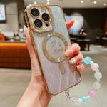 For iPhone 16 Pro Dual-Love Leaves Gradient Glitter Bracelets Magsafe TPU Phone Case(Gold)