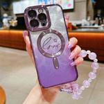 For iPhone 15 Pro Dual-Love Feather  Gradient Glitter Bracelets Magsafe TPU Phone Case(Purple)