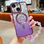 For iPhone 14 Plus Dual-Love Feather  Gradient Glitter Bracelets Magsafe TPU Phone Case(Purple)